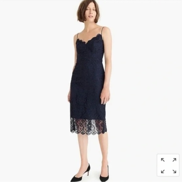 J. Crew Dresses & Skirts - J Crew‎ Navy Blue Guipure Lace Midi Dress Size 4